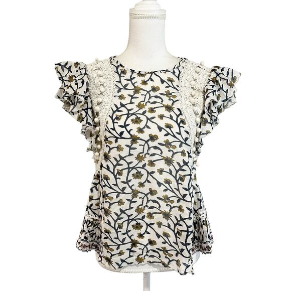 Sea Tops - NEW SEA New York Womens Khloe Print Crochet Top Size 0 Swing Pleat Hem Boho